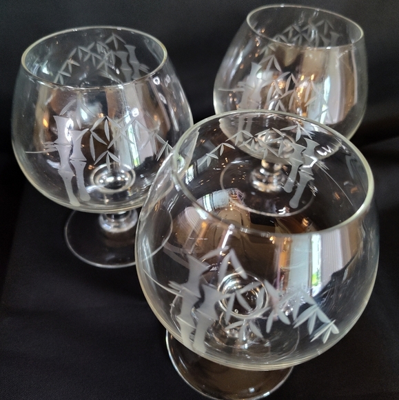 Set Of Noritake Sasuke Etched Crystal Bamboo MCM Brandy Snifter (3), Japan - Picture 2 of 5